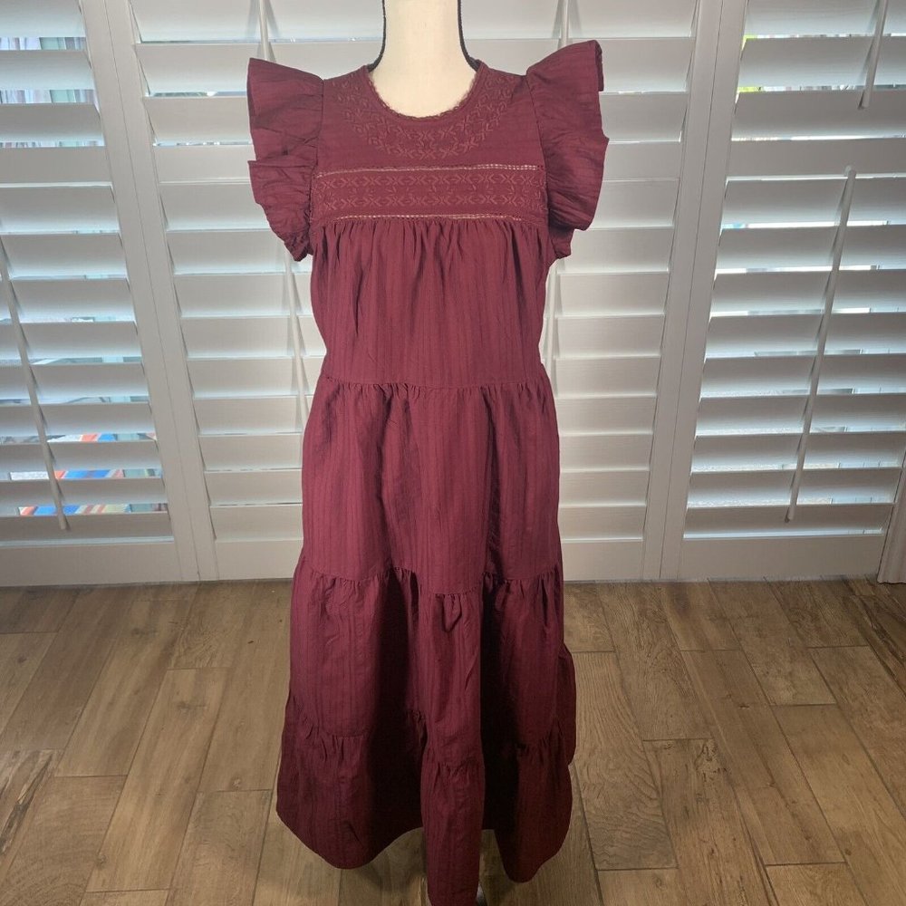 Universal Thread Burgundy Ruffle Sleeve Midi Dress